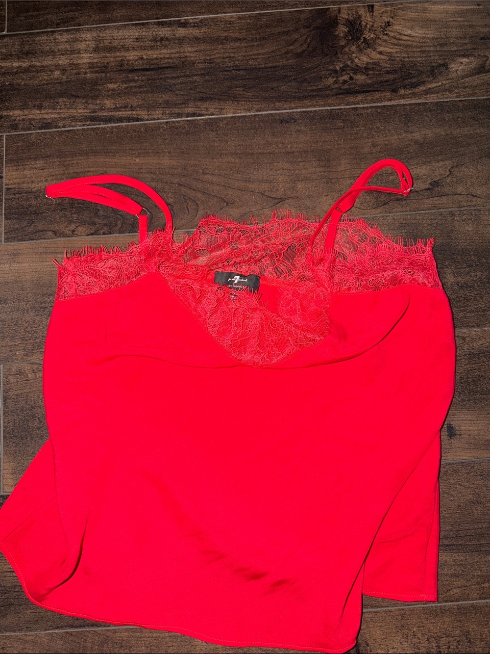 7 For All Mankind Red Lace-Trim Camisole